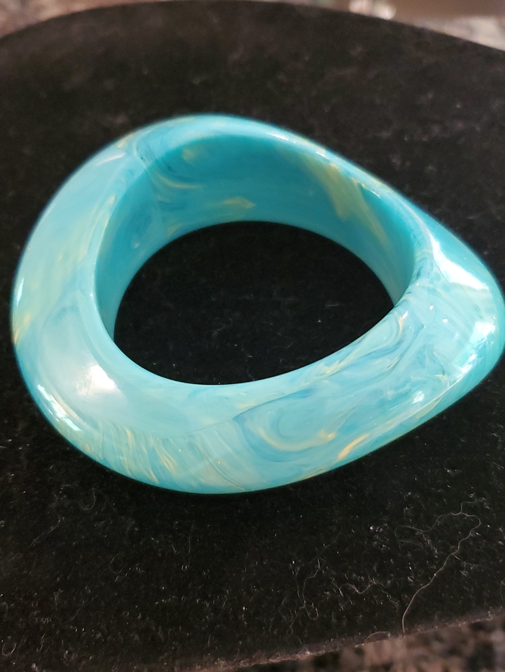 Vintage Modern Asymetrical Turquoise Swirl Resin Bangle Bracelet -Mint! Rare!